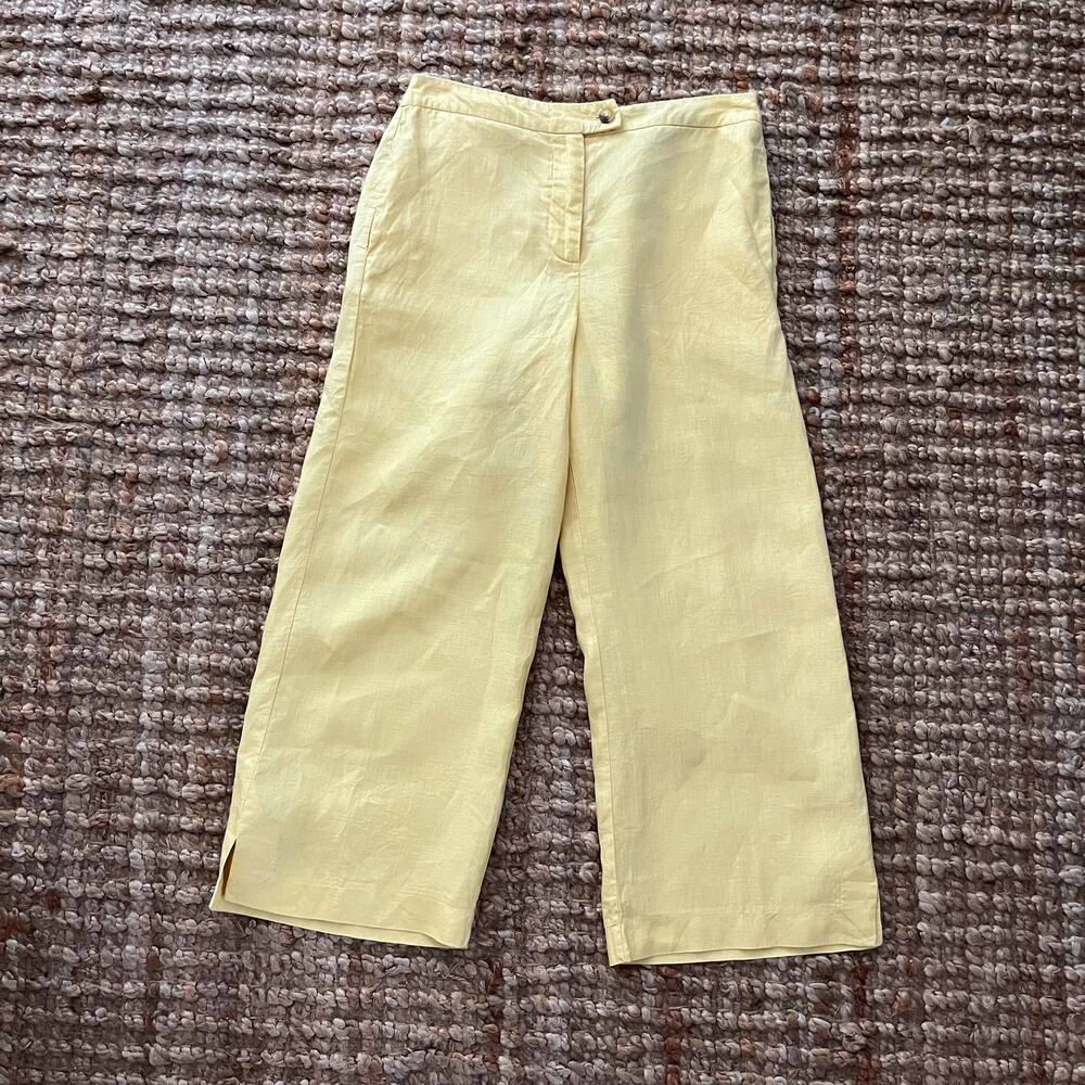 Benetton 100% Linen Wide Leg Crop Pants Butter Yellow Size 6 EUC Resort Coastal